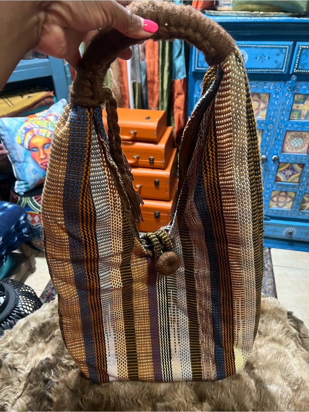 Handwoven Striped Hobo Bag in Brown and Tan